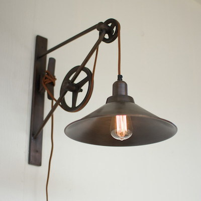 Industrial pulley wall lamp
